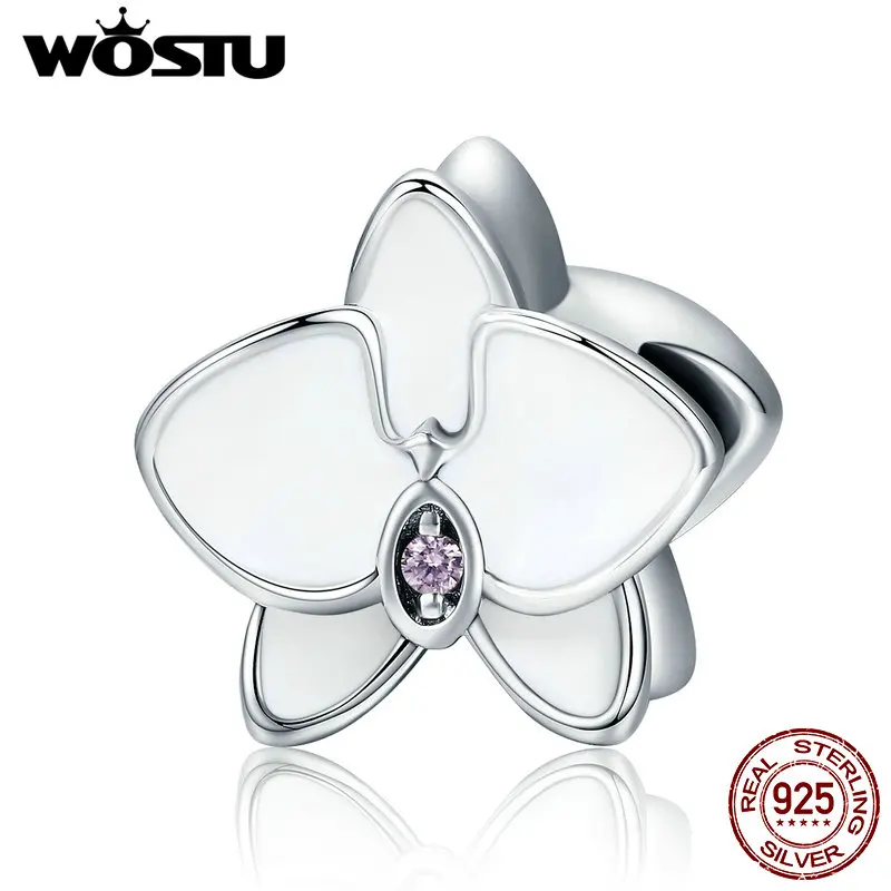 

WOSTU Hot Sale Real 925 Sterling Silver White Orchid Beads fit original WST Charm Bracelet Jewelry DYC139