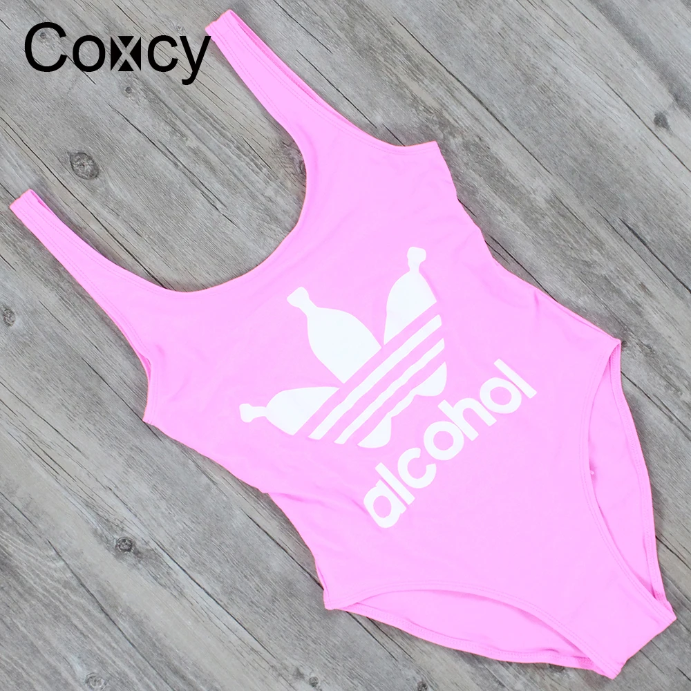 Coxcy Classic Print One Piece Swimsuit Sexy Pink California Swimwear