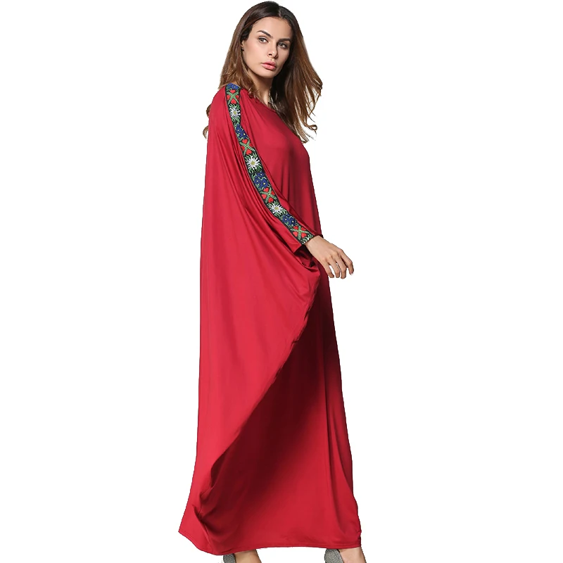 Красный рукав «летучая мышь» мусульманское платье плюс размеры Макси 2019 Лидер продаж Турция одежда женщин мусульманских стран Мода