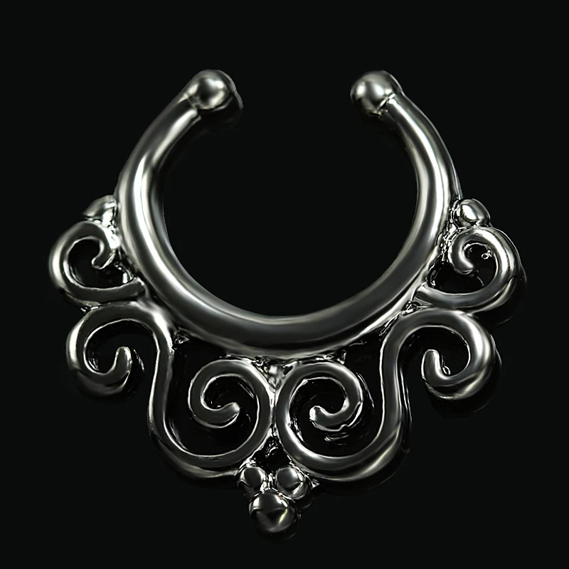 1pc Gun Black Plated Fake Septum 10mm Womenis Fashion Fake Nose Rings