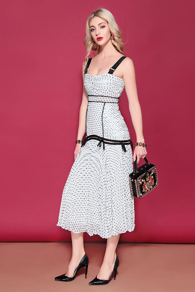 LD LINDA Делла, модные Подиумные летние праздничные платья для отдыха, женское повседневное длинное платье в горошек с рюшами на бретельках