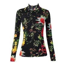 Осенне-зимняя обувь Новые Большие размеры Женская печать Лидер продаж и плотный бархат Теплый джемпер футболка с длинными рукавами