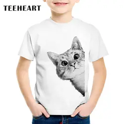 Teeheart подлый Cat Обувь для мальчиков/Для девочек футболка милый кот печатных Harajuku футболка короткий рукав Повседневное одноцветное Топы