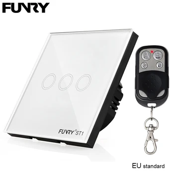 

FUNRY ST1 EU Standard 3Gang Smart Remote Control/Touch Radio Light Switch Momentary Push Button Luxury Tempered Glass 433MHz