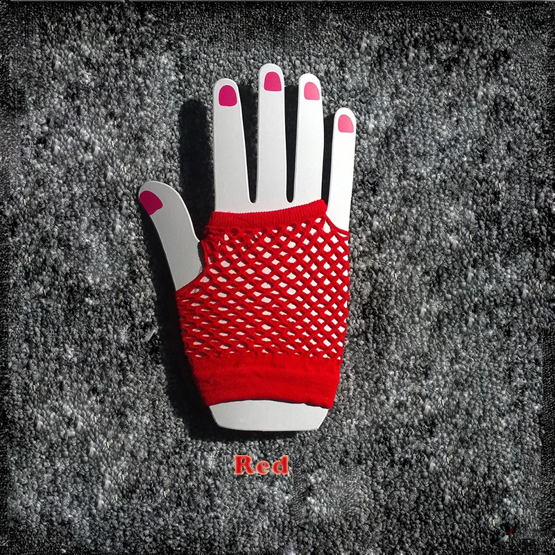 Высококачественные Неоновые Короткие сетчатые перчатки, черные Необычные Вечерние перчатки из нейлона+ спандекса