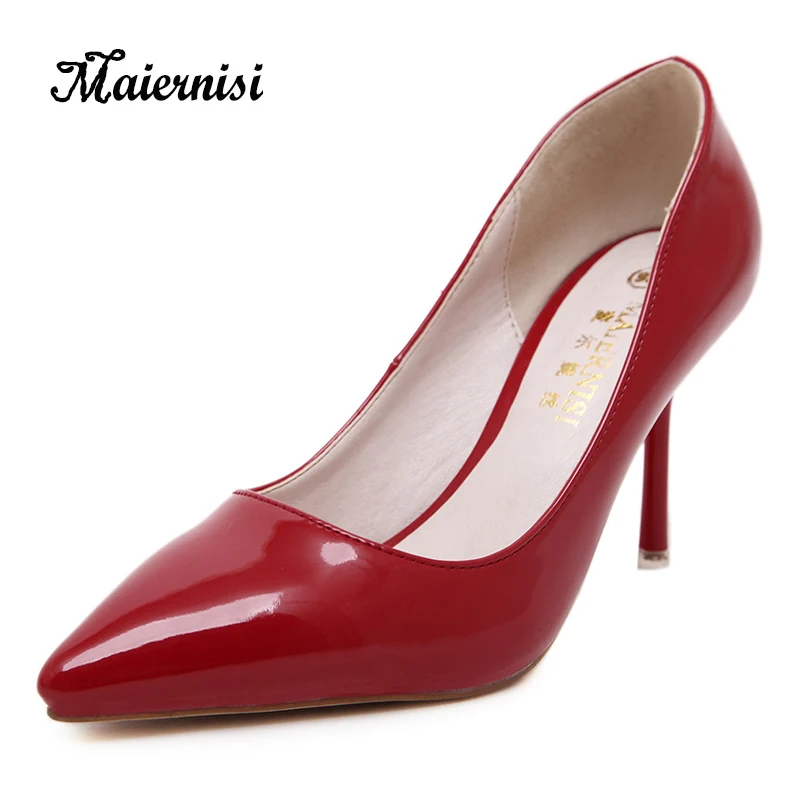 

MAIERNISI Women Pumps Pu Leather Female Daily Office Shoes 8cm-10cm Thin Heels Lady High Heel Shoes Lady Sandals Big Size 34-44