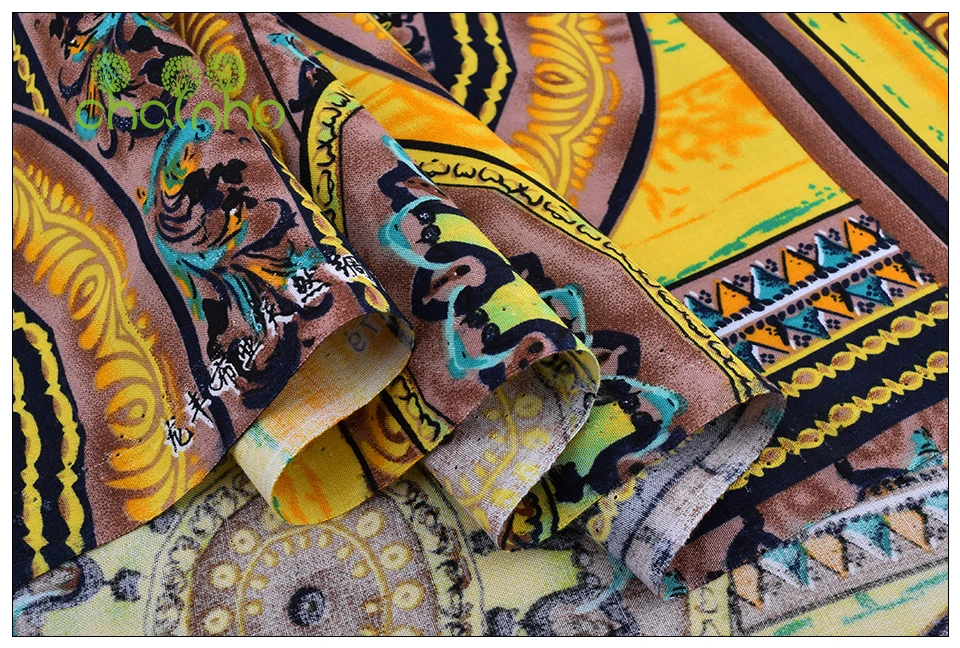 Chainho, желтые геометрические узоры/ткань летней одежды/имитация шелка с принтом/юбка/платье/рубашка материал/половина метра 50x140 см