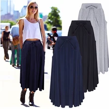 Womens Fashion Soft Silolid Color Casual Gypsy Long Maxi Dress Loose Bust Skirt
