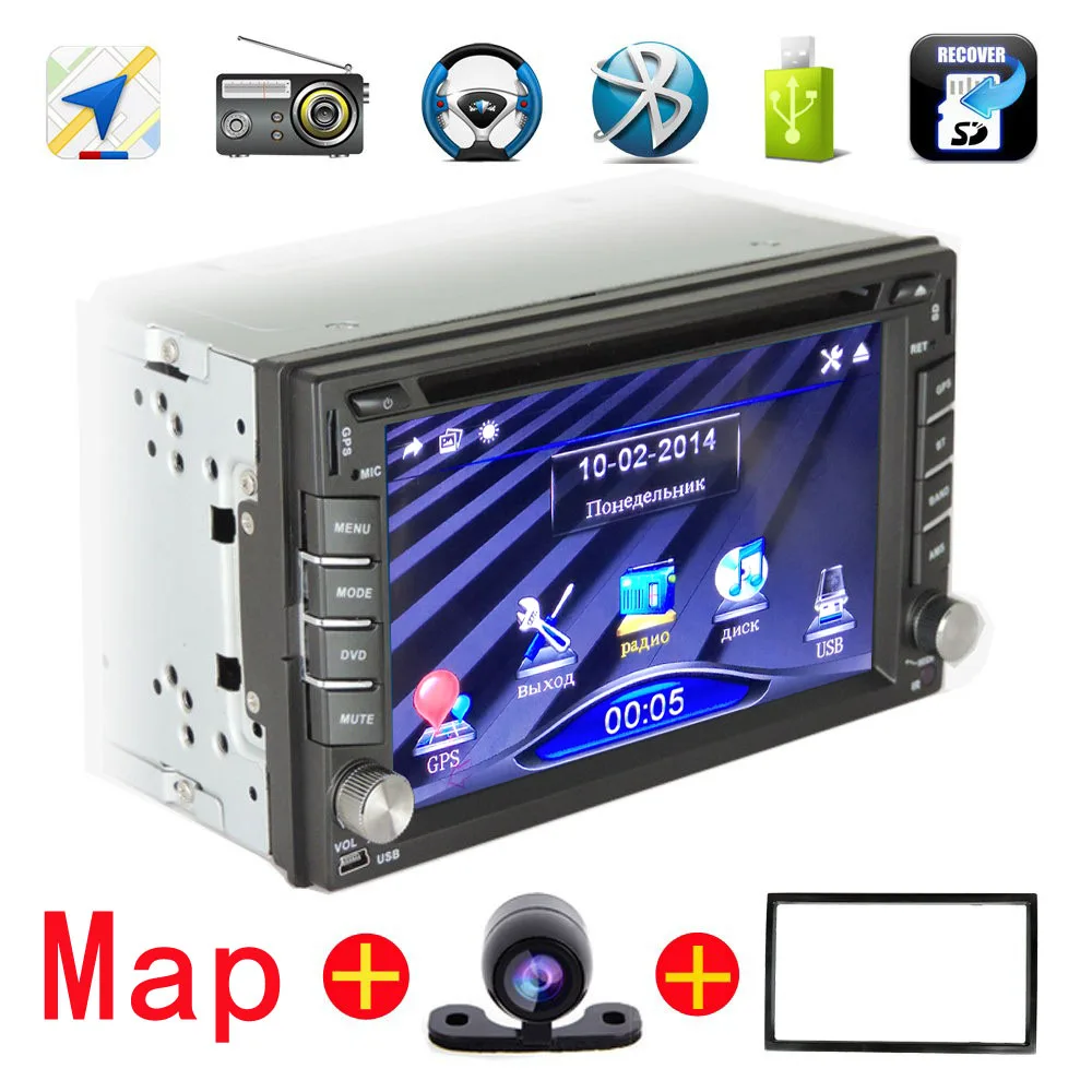 Новый 2 Дин DVD gps плеер навигации Поддержка Руль Bluetooth может играть CD/VCD/MP3/MP5/SD/USB/TF