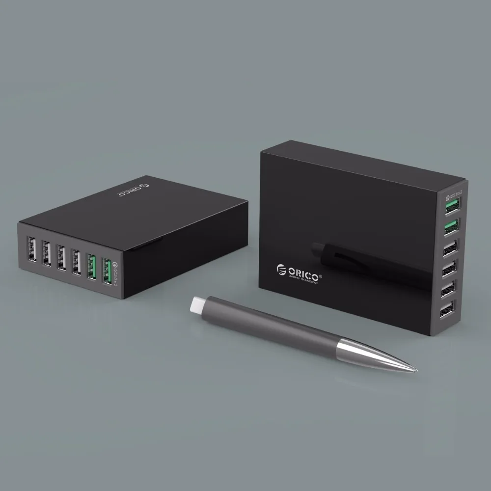 ORICO 6 منافذ الذكية شاحن لسطح المكتب 4x5V2. 4A منافذ و 2x QC2.0 سريعة شاحن يو اس بي الهاتف المحمول شاحن سامسونج هواوي فون