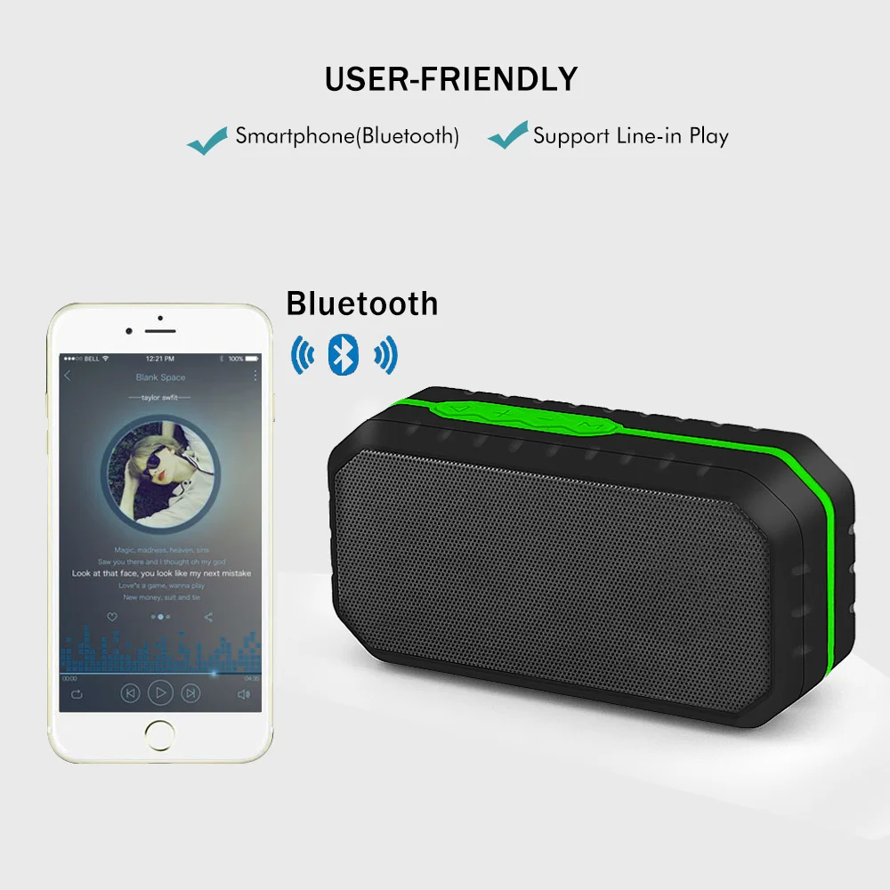 HENZIN Mini Bluetooth Динамик Водонепроницаемый IPX6 Беспроводной Портативный BT Колонка Динамик 1200 мАч с FM радио карты памяти MP3 музыка плеер