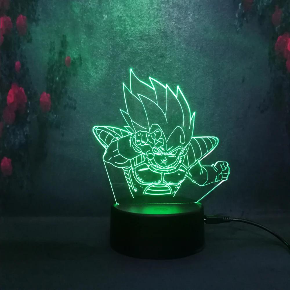 Мультфильм 7 цветов Изменение Dragon Ball Супер Saiyan God Son Goku 3D ночник фигурка Led