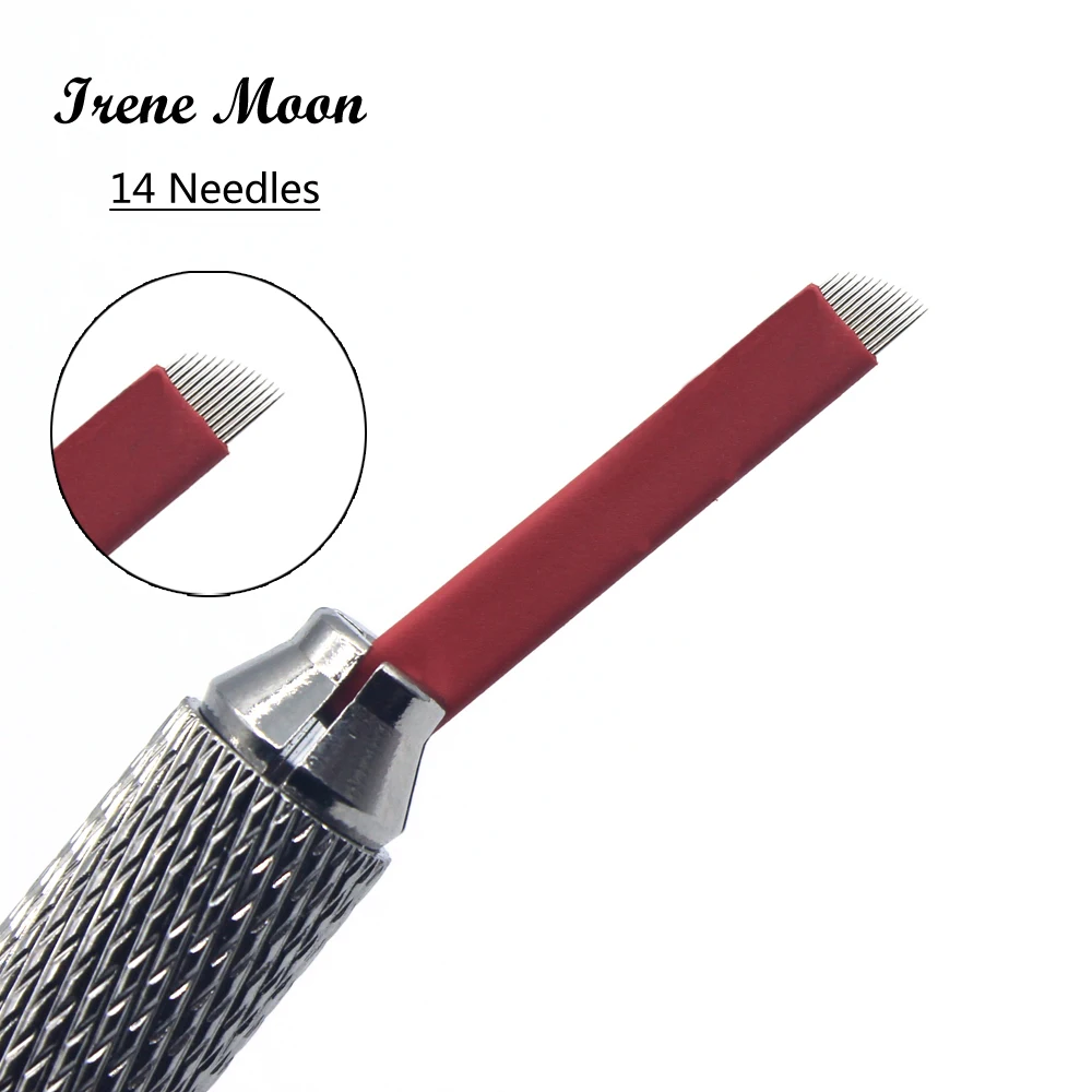 14 pins 0.18 mm Permanent Makeup Manual Eyebrow Tattoo Needles Blade For 3D Embroidery Microblading Tattoo Pen Machine 10pcs