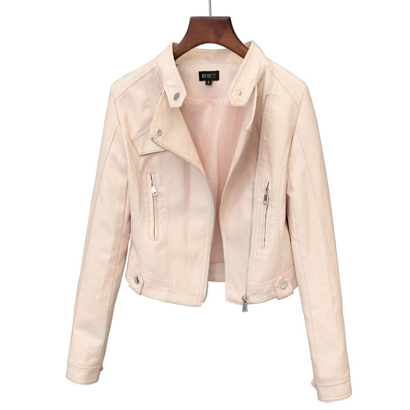 

Autumn New High Quality Locomotive Small Leather Women Short Slim Was Thin Stand Collar PU Leather Femme Sexy Jacket MZ1863
