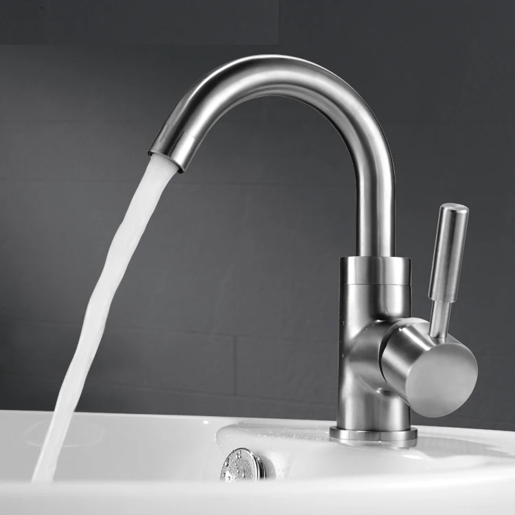 

SUS 304 Stainless Steel Brushed Surface Single Handle Single Hole Basin Faucet
