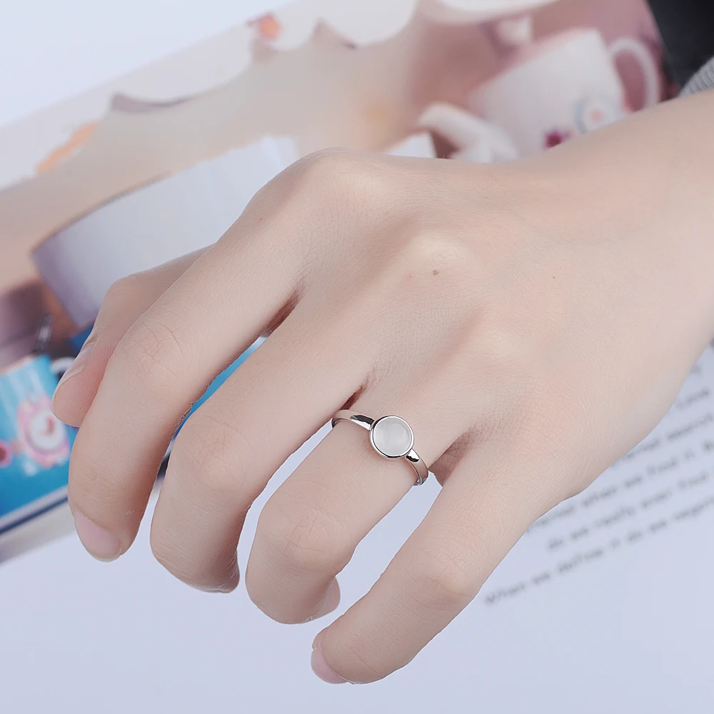 Qevila New Fashion Rings Jewelry Cat's Eye Stone Silver Rings Copper Opals Adjustable Open Wedding Engagement Rings for Women (5)