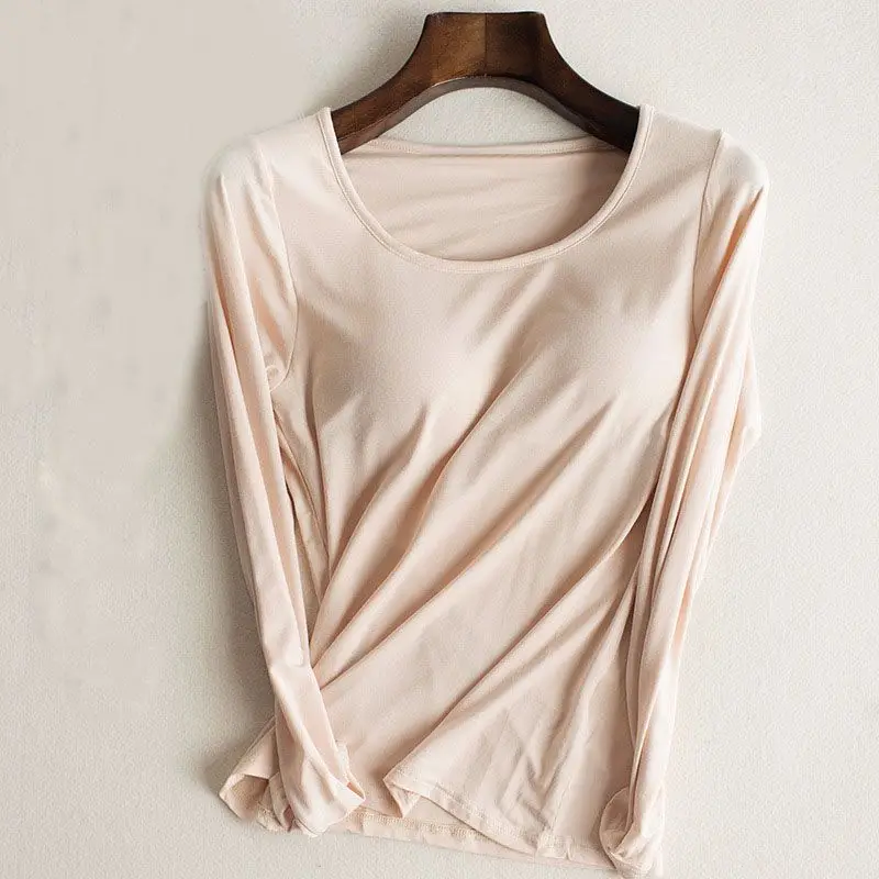 Mferlier Autumn Summer Basic T Shirt Women Solid O Neck Long Sleeve Wine Red Black White Padded Female T Shirt