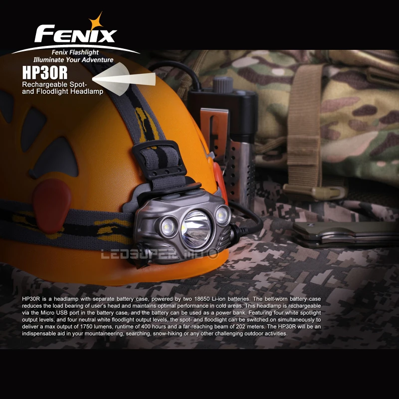 Fenix HP30R Cree светодиоды Макс 1750 люмен перезаряжаемый прожектор и прожектор налобный фонарь с аккумуляторами 2600 мАч