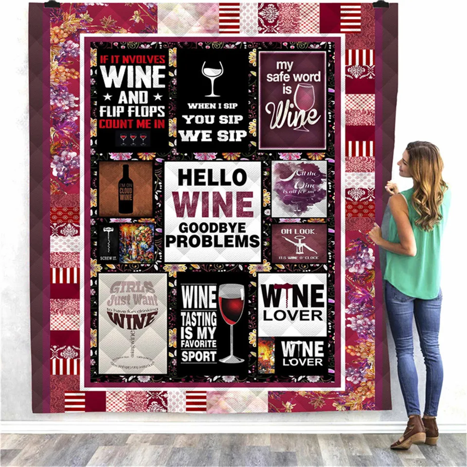 

SOFTBATFY WineLover Print All Season Quilt For Bed Soft Warm Blanket Cotton Quilt Dropshipping