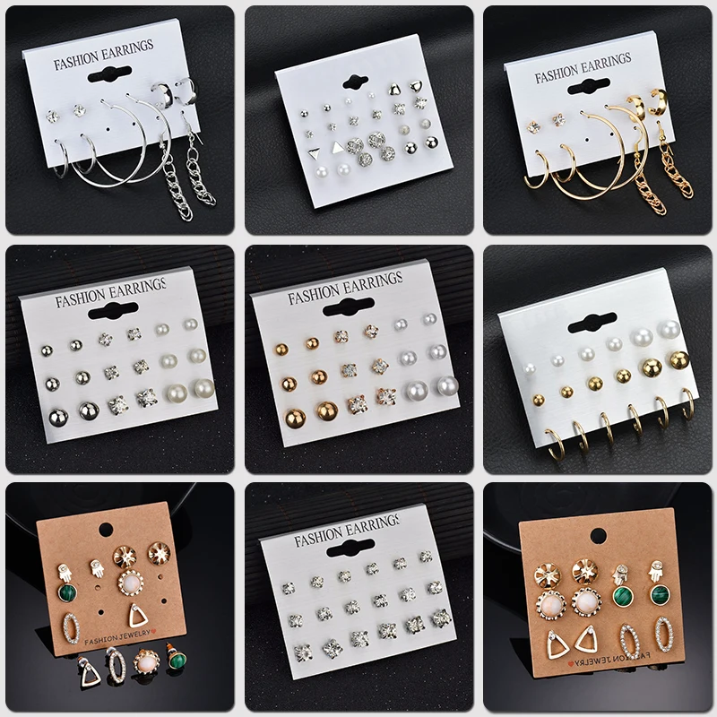 

MISANDRY Fashion Heart Flowers Infinite Symbol Stud Earrings Set 2019 New Rhinestone imitation Pearl Earrings for Women Gift