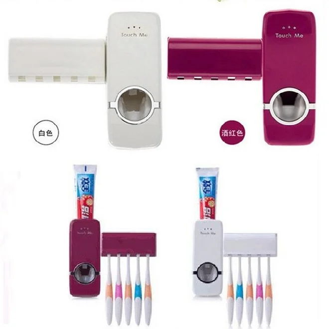 Automatic Toothpaste Dispenser + 5 Toothbrush Holder Set Wall Mount Stand toothbrush Family sets ss1706