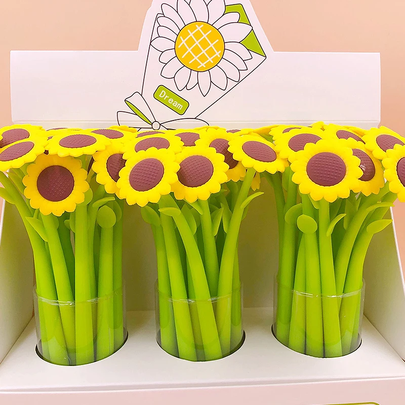 

Creative Silicone Cute Soft Flower Sunflower Design Gel Pens Neutral Pendant for School writing for Students factory wholesale
