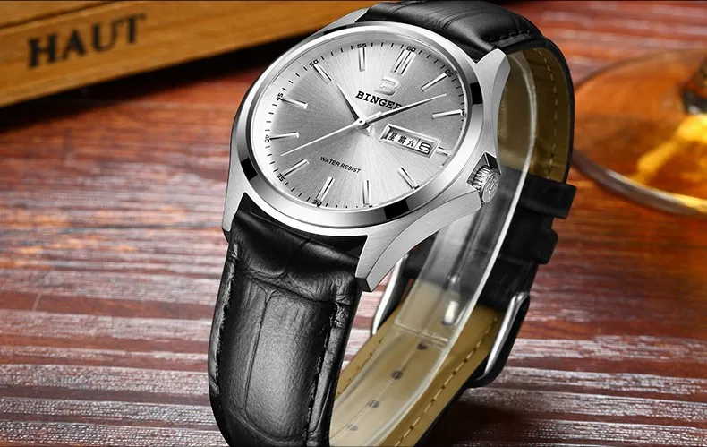 High Quality BINGER Fashion Simple Quartz Watch For Men Brand Casual Leather Wristwatches Relogio Masculino Original Box B-3052M