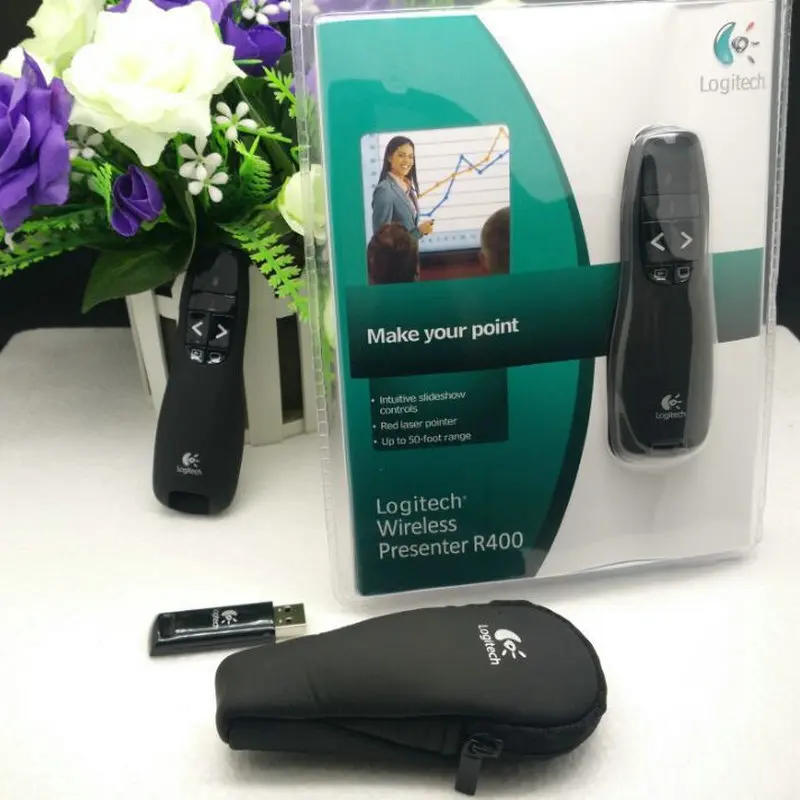 JSHFEI USB مقدم لاسلكي الأحمر مؤشر ليزر PPT التحكم عن بعد مؤشر قلم للعرض PowerPoint المعلم لوجيتك R400