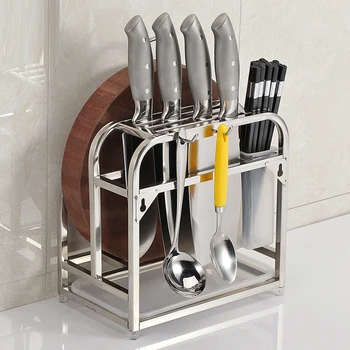 

Kitchen knife holder cutting board frame 304 stainless steel knife drain rack kitchen supplies shelf rack with hook wx8161122