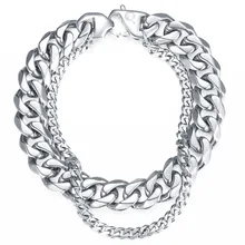 Хип-хоп мужской браслет, Двойная Цепочка, серебро, нержавеющая сталь, кубинская цепочка, браслет, мужские ювелирные изделия, Прямая поставка, подарки DB04