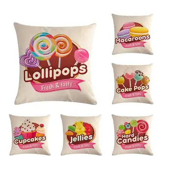 

45x45cm Delicious Cupcake Donuts Cushion Cover Settee Decor Home Couch Candy Dessert shop Lollipop Ice Cream Cones Pillow Case