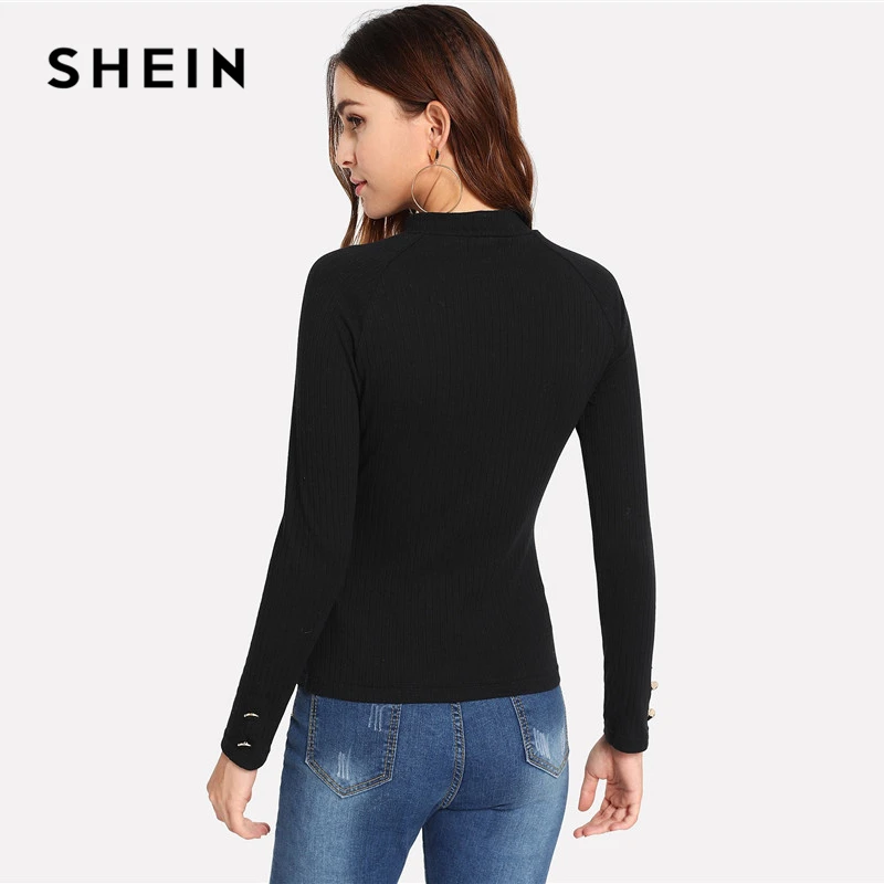 SHEIN Трикотажный Джемпер С Декоративными Пуговицами, Топ С Длинным Рукавом