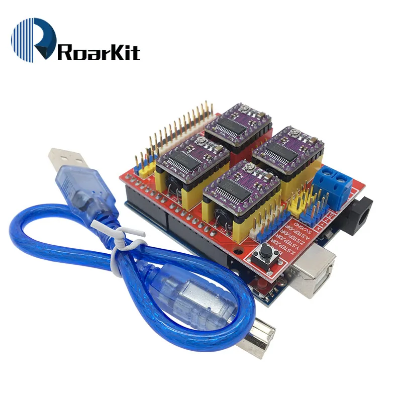 CNC щит V3 гравировальный станок 3d принтер+ 4 шт. A4988/DRV8825/AT2100 Плата расширения драйвера для Arduino+ UNO R3 с USB кабелем