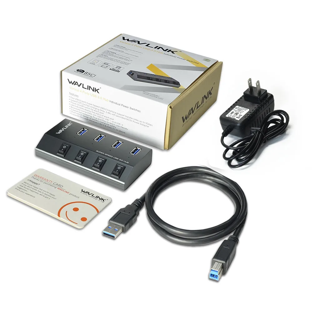 Wavlink алюминиевый 4 портовый USB 3 0 концентратор переключатель вкл/выкл