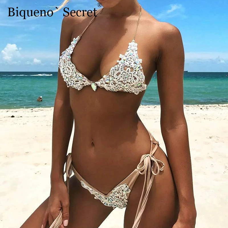 

Rhinestone Bikini Brazil Diamond Swimwear Women Jewelry String Bikini Set Low Waist Bandage Swimsuit Maillot De Bain Femme 2018