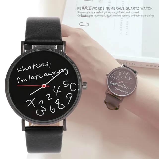 Whatever I am Late Anyway Letter Pattern Ladies Watch Fresh Stylish Women PU Lea Whatever I am Late Anyway Letter Pattern Ladies Watch Fresh Stylish Women PU Lea