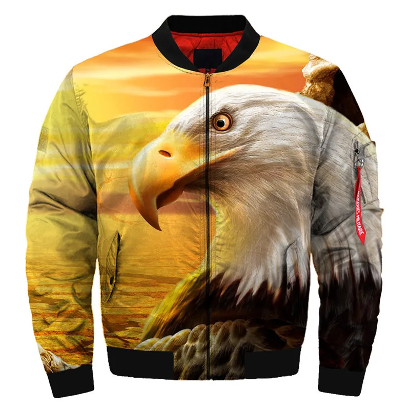 Bald Eagle Print Yellow 3D Bomber Jacket , dropshipping and wholesale