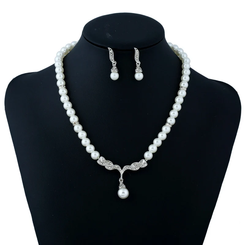 Fashion Women Korean Version Of The New Pearl Necklace Suit Bride Wedding Jewelry Elegant Temperament Earrings Necklace Sets