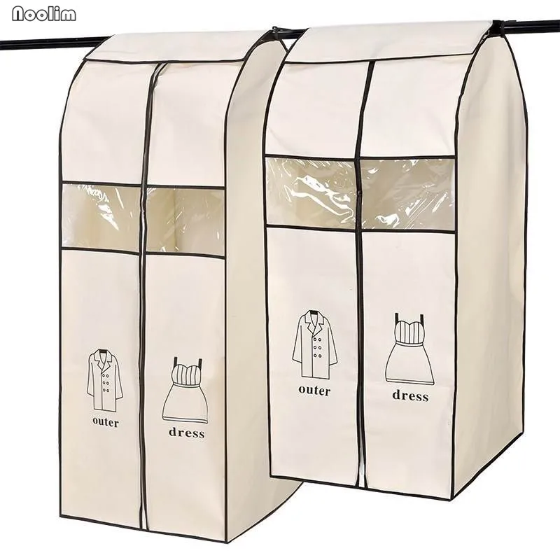 Transparent Hanging Three-dimensional Dustproof Clothes Cover for Garment Suit Dress Coat Cloth Large Capacity Storage Bags - Цвет: Beige