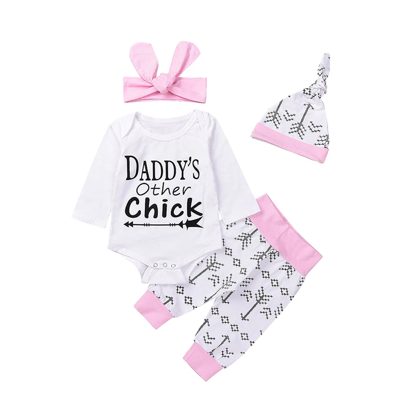 

4pcs Infant Baby Girls Pretty Arrow Print Romper Outfit Pants Set Long Sleeve Winter Cotton Clothing ship from USA