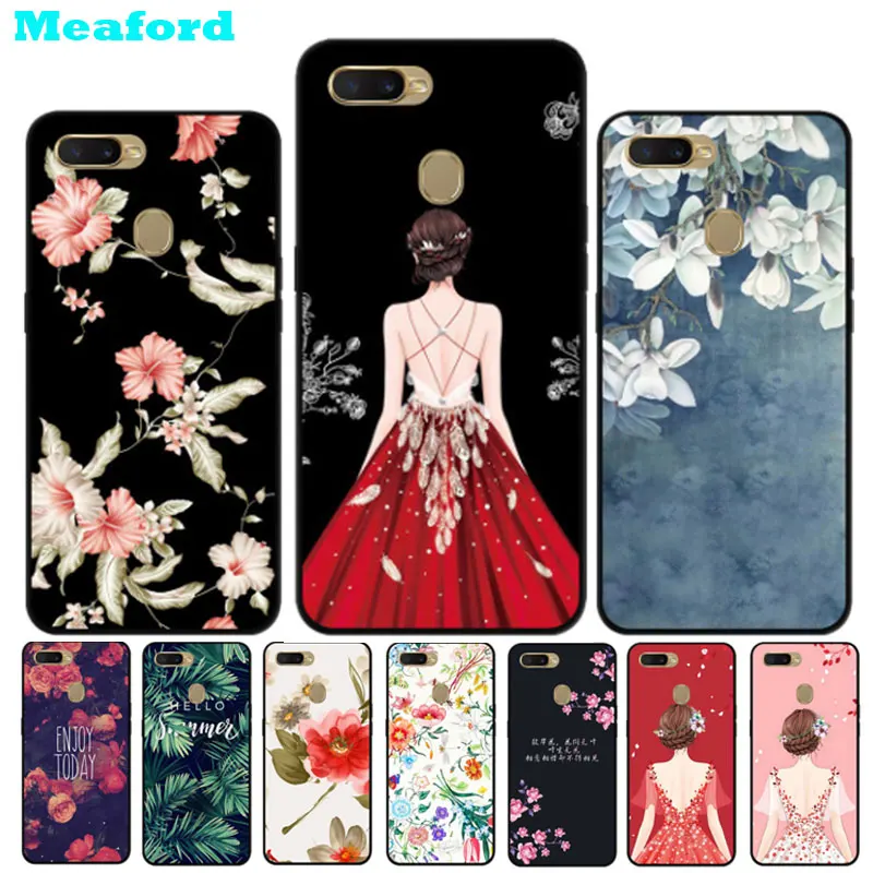 

6.2" For OPPO A7 Case OPPO AX7 Case Black Silicone Soft TPU Back Cover For Coque OPPO A7 AX7 Case AX 7 OPPOAX7 Cover Floral Girl