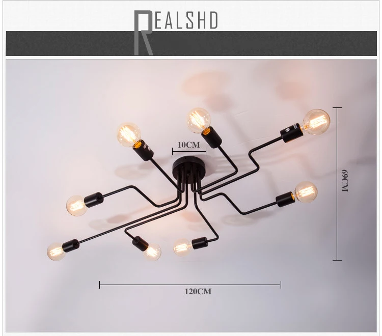 DAR 4/6 светильник Ретро кованого железа потолочный светильник s спальня/столовая винтажная черная потолочная лампа светильник E27 люстры