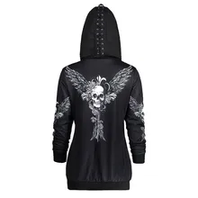 Rosetic-sudaderas con capucha de calavera gótica para mujer, abrigo de noche de Brujas, ropa de calle de Fitness con cremallera, Sudadera con capucha negra