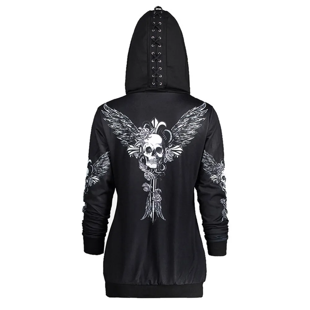 Comprar Rosetic gótico cráneo con capucha sudaderas mujer abrigo de noche de brujas moda cremallera Fitness Streetwear Cool Girls Black Hoodie sudadera