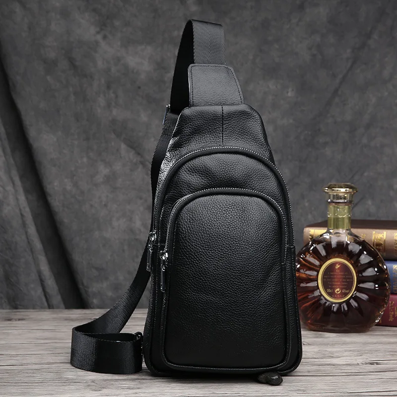 Sac de poitrine en cuir véritable pour hommes, sac à bandoulière avec couche de bandeau en peau de vache, sac à bandoulière décontracté