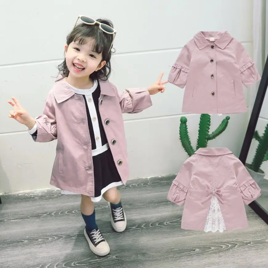 

2019 Autumn New Girls Windbreaker Jacket Children Lantern sleeve cotton Trench Coat modis Kids Clothing Jacket Overcoat Y1619