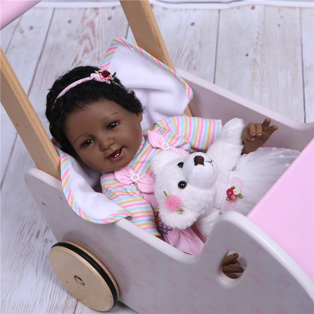 

Bebely Reborn Doll Soft Silicone Girl Toy Reborn Baby black smile Doll Gift for Children cute Christmas girl Bonecas gift 55cm