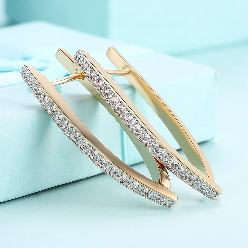 Cubic Zirconia Geometric Champagne Gold Color Hoop Earrings Poplar High Polished with CZ Hoop Jeweley For Wedding Party Gift (6)