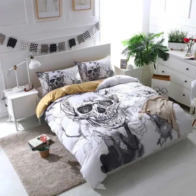 Cilected Grey White Skull Single Bed Sheet 1pc Polyester Flat Cilected Grey White Skull Single Bed Sheet 1pc Polyester Flat Bedding Protector Watercolor Flowers Printed