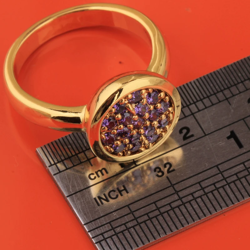 Захватывающий круг с фиолетовым белый циркон Золотое покрытие Классические Вечерние ювелирные изделия кольцо# Размеры 6/7/8/9 S1890